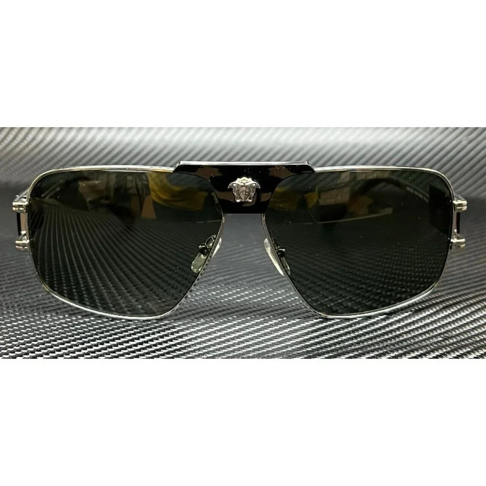 Versace Gunmetal Green Men's 63mm Sunglasses